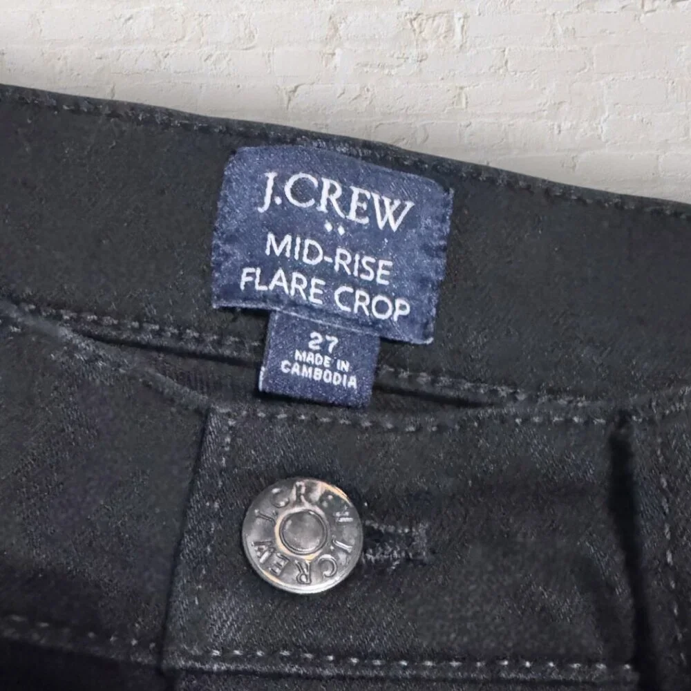 J CREW Black Mid Rise Flare Crop All Day Stretch Denim Jeans Comfort 27 / 4